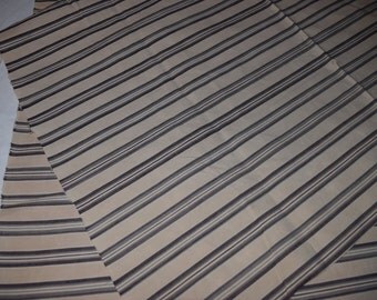 Vintage 1910's French Mattress Ticking / Upholstery Fabric in Beige, Taupe, and Navy Blue Stripes 23" by 29" MPY8 373