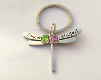 Personalised dragonfly keyring - personalized dragonfly keychain - dragonfly gift - dragonfly present - personalised gift for her mum mom