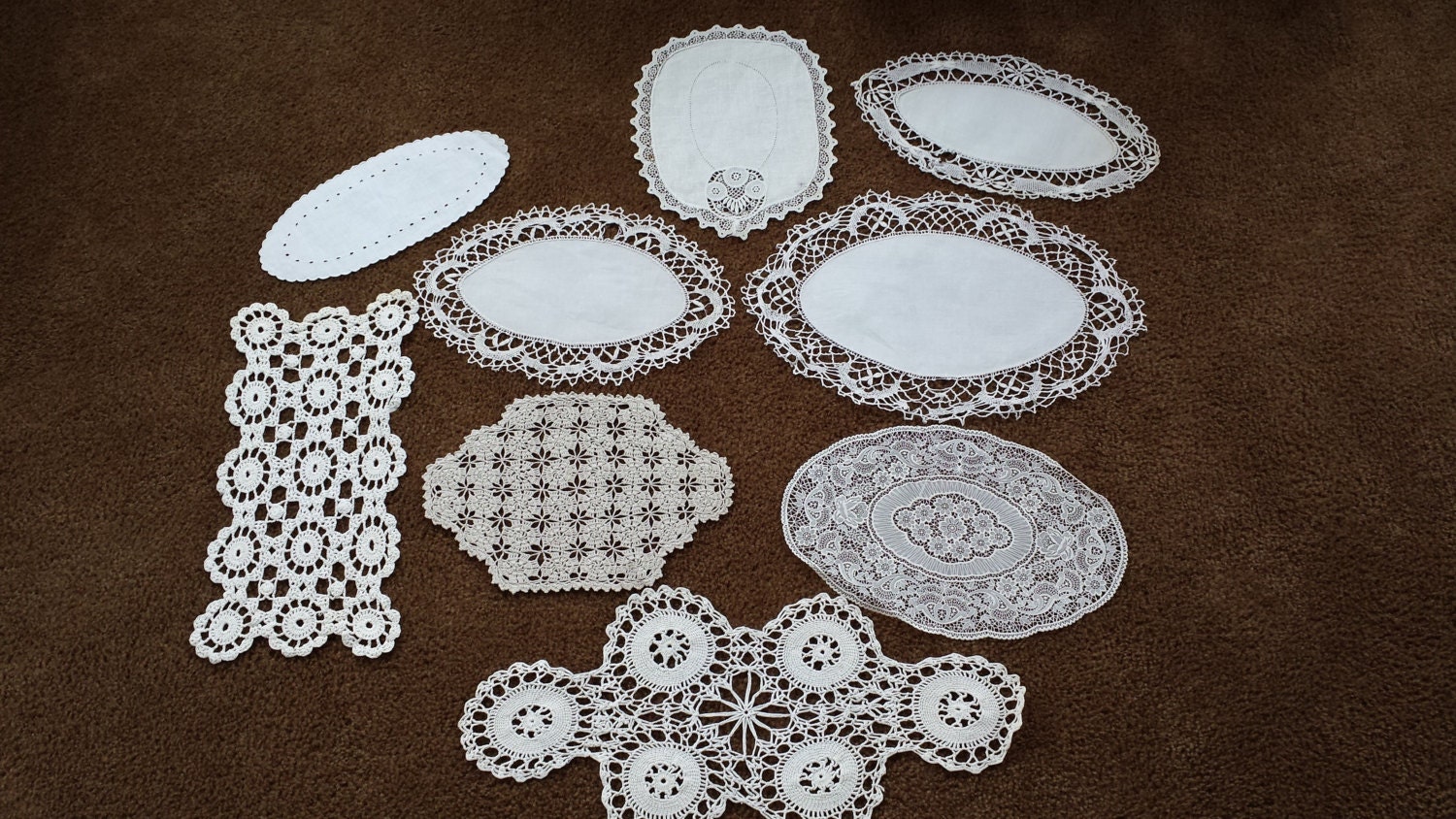 Large Lot of 9 Vintage Doilies