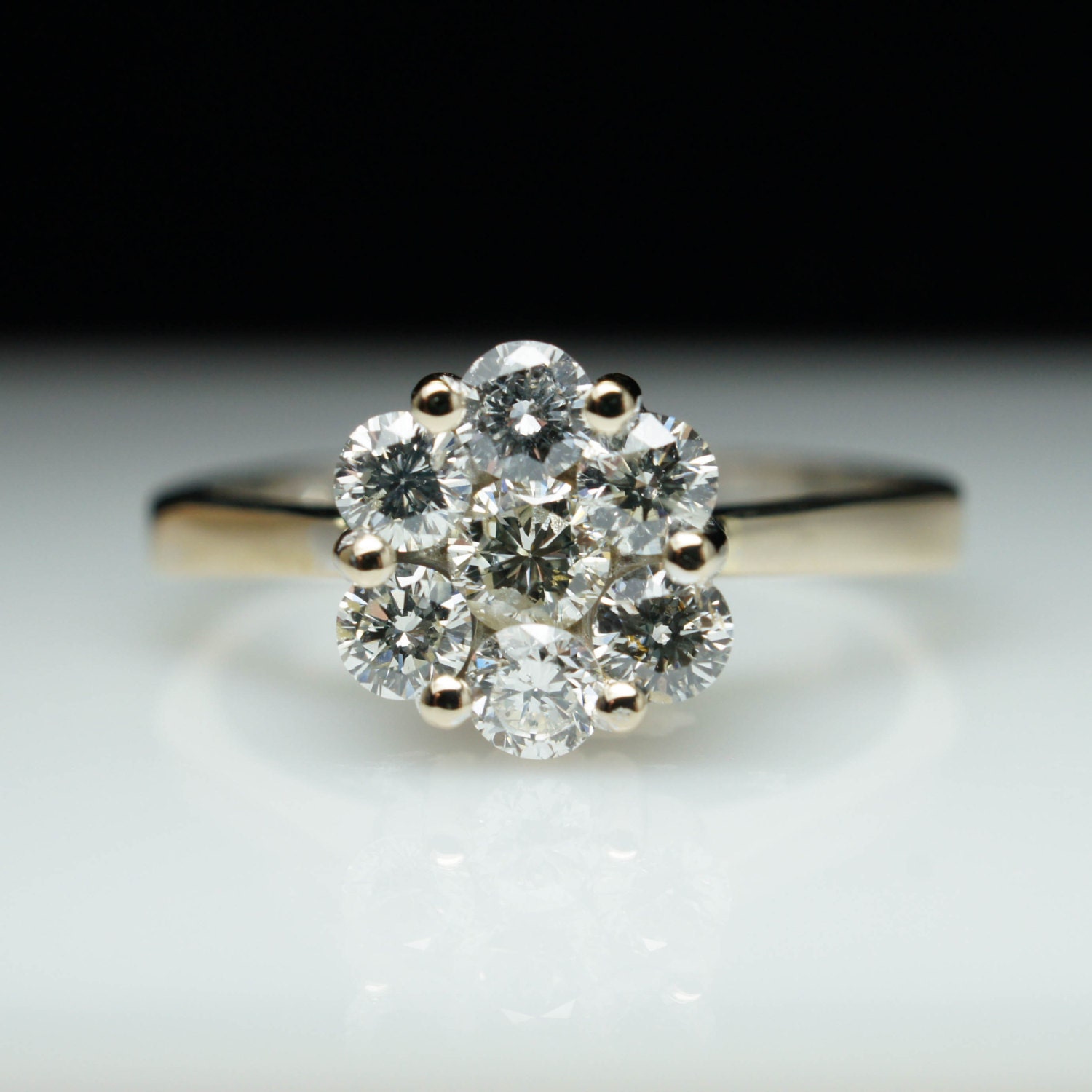 Vintage Flower Engagement Ring Cluster Engagement Ring Vintage 