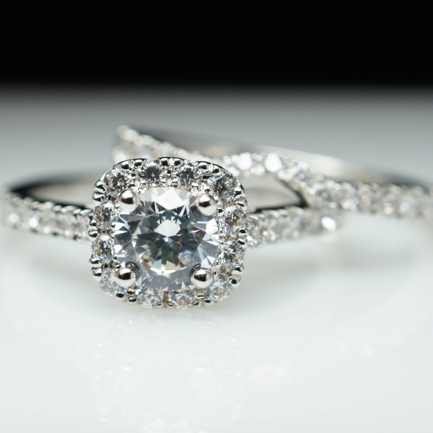 Vintage Style Cushion Halo Diamond Engagement Ring & Wedding