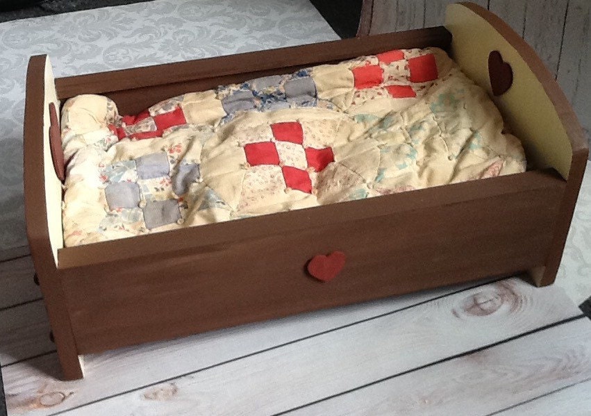Wooden doll bed Antique crib blanket hand by TheKeepingRoom55