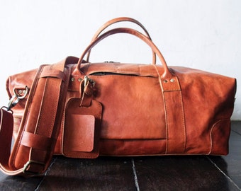 leather weekend bag, leather overnight, weekender, leather bag, message bag, duffel bag, leather holdall, Vegetable tanned leather Handmade