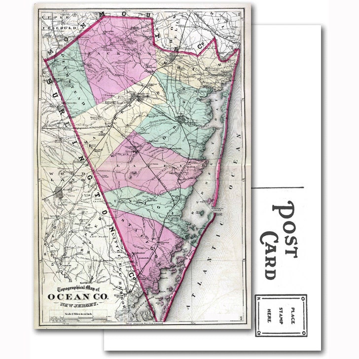 New Jersey 1872 Map Of Ocean County Nj Postcard By Truejersey 9859