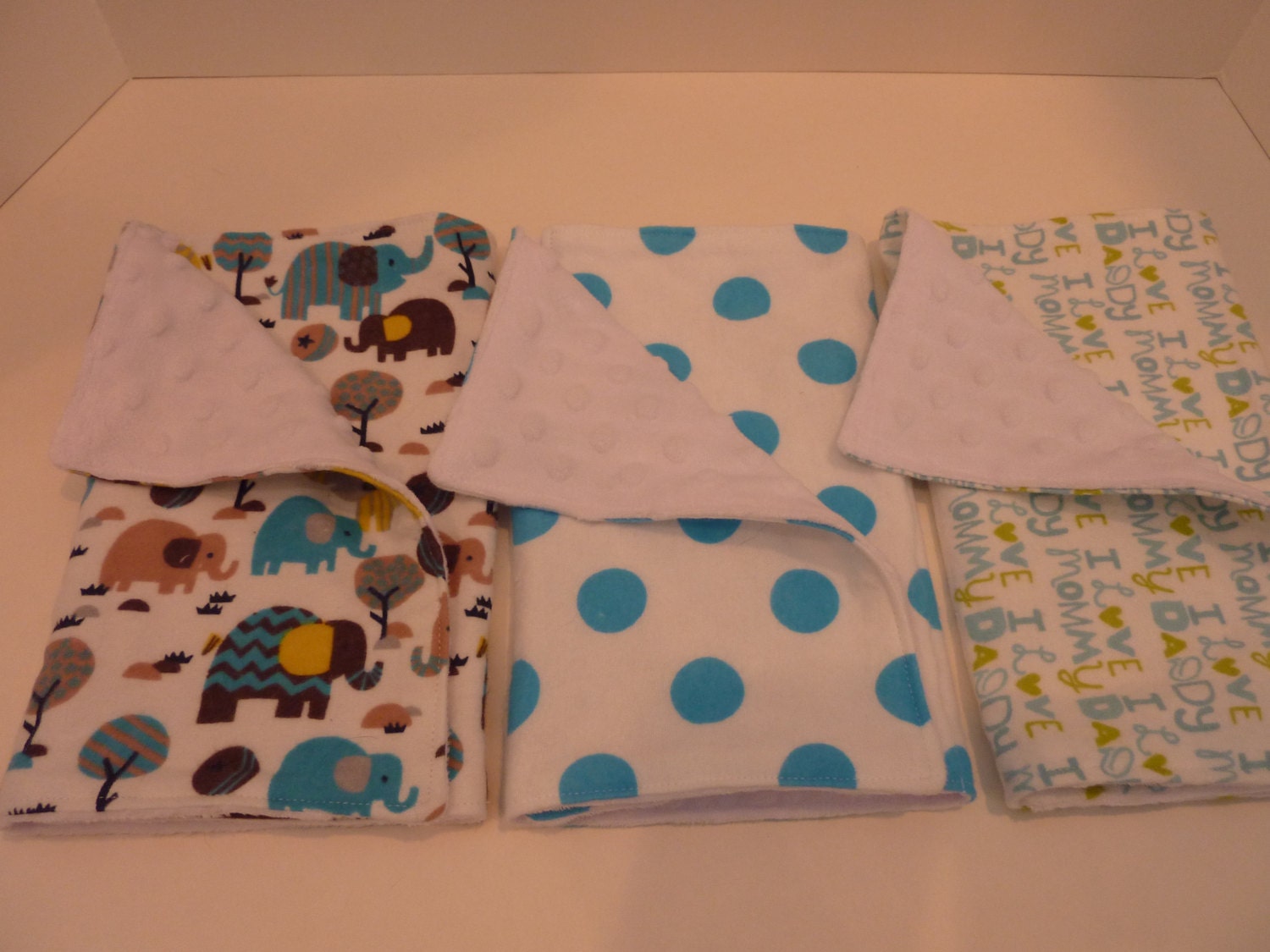 Set of 3 baby boy burp cloths in flannel and by Picturesandpieces