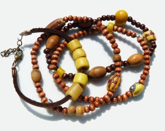 Boho Bracelets African Beads Yellow Stacking Bracelets