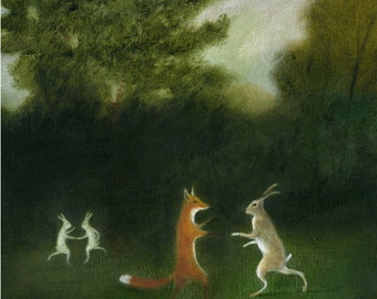 Art Print Original Animal Painting rabbit painting original rabbit art oil painting rabbit rabbits dancing art
