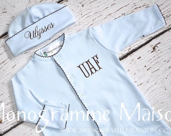 Coming Home Outfit-Baby Boy Coming Home Outfit-Baby Gift-Baby Shower Gift-Baby Boy Outfit-Monogrammed Layette Gift Set-Pima Cotton