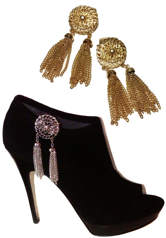 Vintage Double Tassel Boot Clips Silver or Gold by