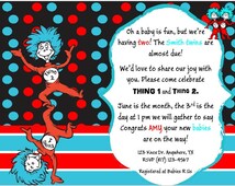 Dr Suess Twins Thing 1 Thing 2 Baby Shower Invite Digital Printable