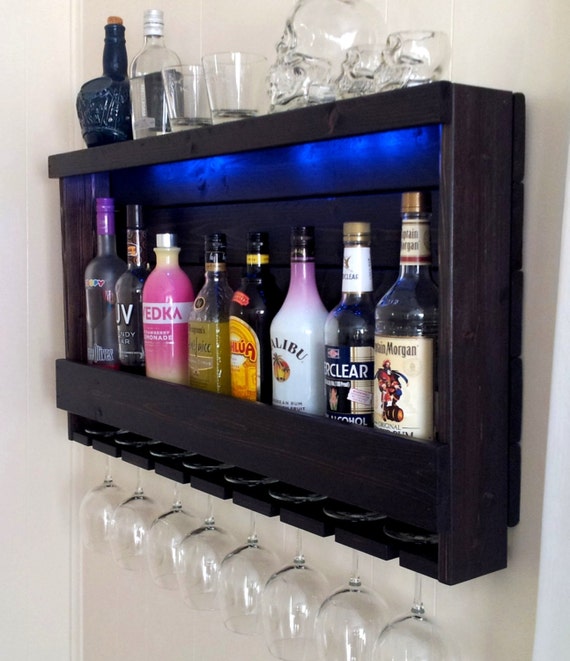 Wine Rack RUSTIC Liquor Cabinet Optional LED Lights 200