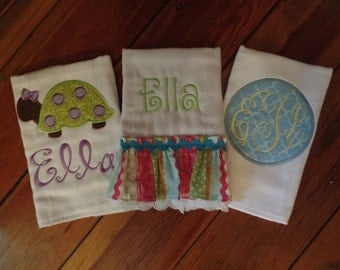 Burp Cloths/Monogram Burp Cloths/Applique Burp Cloths/Baby Gift/Baby Girl Burp Cloths