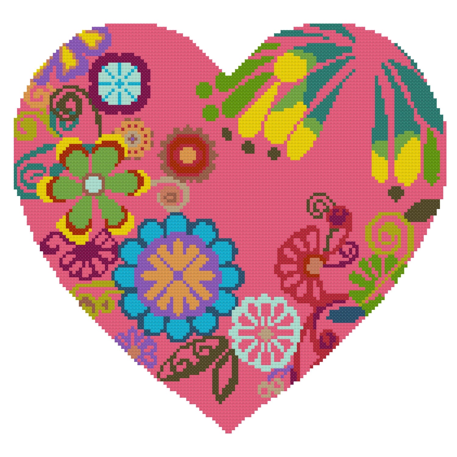 Very POPULAR Cross Stitch Pattern Floral Heart Pink 9.50