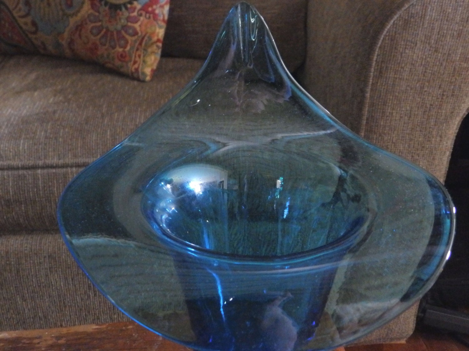 Large Blue Glass Calla Lily Vase Vase Hand Blown Art Glass