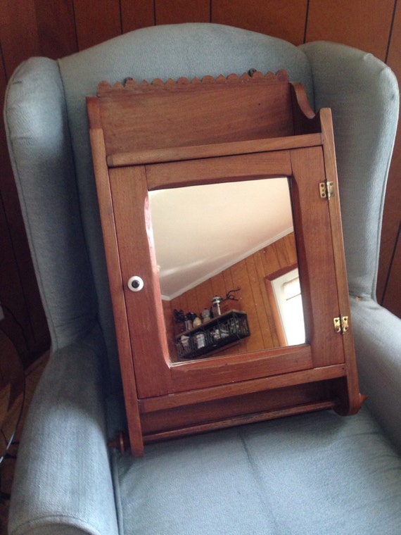 Antique Oak Folk Art Medicine with Towel Bar