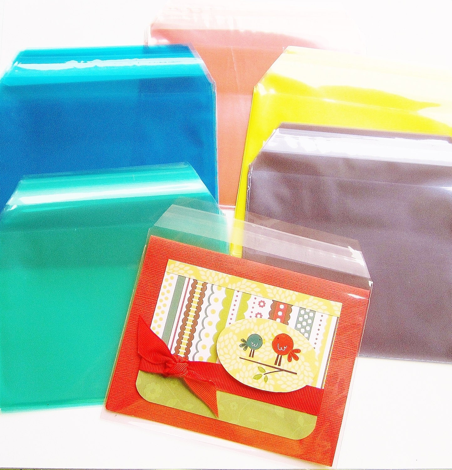 50 Clear Colored A2 Envelopes 10 each Pink Green by Scrapinators