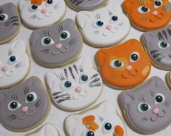 Cat Face Kitten Face Sugar Cookies - Cat Cookies, Kitten Cookies, Birthday Party Favors, Cat Lover, Decorated Sugar, Custom Cookies