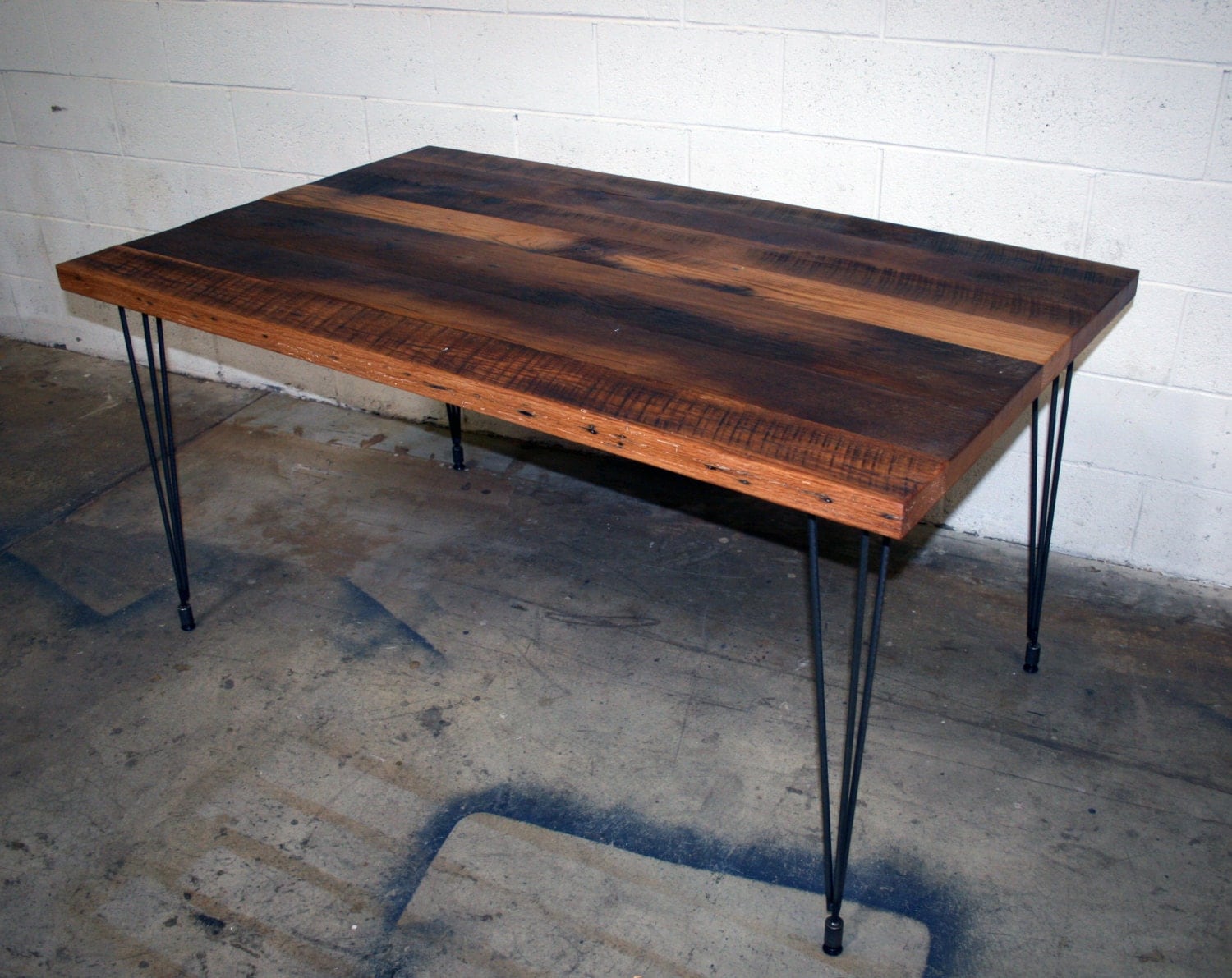 Antique Tobacco Oak Table with Steel Hairpin Legs tags: reclaimed oak dinning table steel legs Antique Tobacco Oak Table with Steel Hairpin Legs tags: reclaimed oak dinning table steel legs