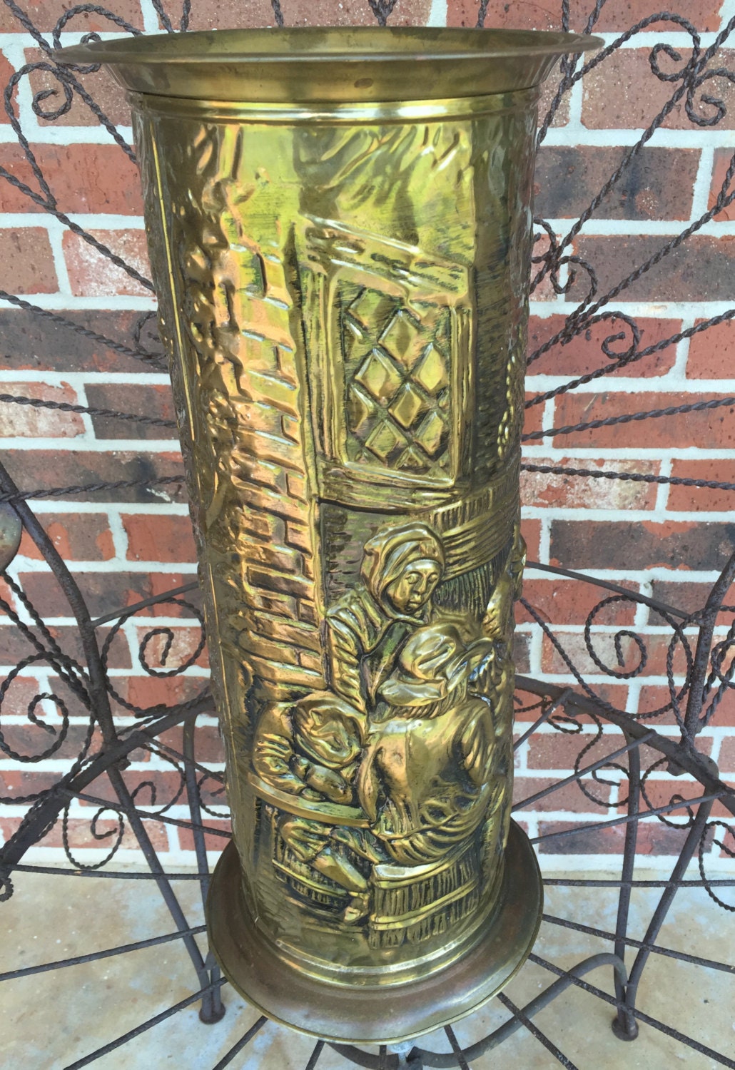 Mid Century Brass Umbrella Holder/Brass Umbrella Storage/Medieval