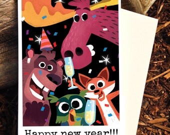 New Years Card / Happy New Year 2016 / Woodland Holiday Card /Canada