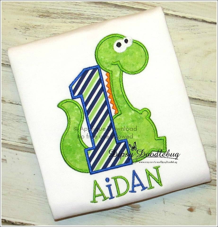 First birthday dinosaur applique design instant email with