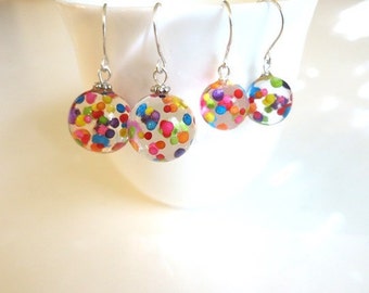Resin Jewelry Sprinkle Earring Resin Ball Fun Jewelry Gift Resin Sprinkle Clear Resin Ball Earring Colorful Playful Jewelry Rainbow Earrings