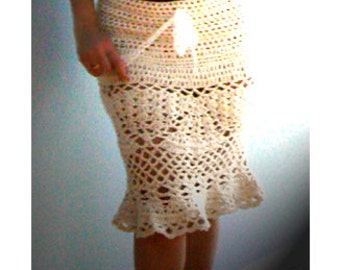 Crochet pencil skirt- Sexy skirt, boho, flared crochet skirt- Handmade chic women white skirt- Peplum crochet mermaid skirt- Fitted skirt