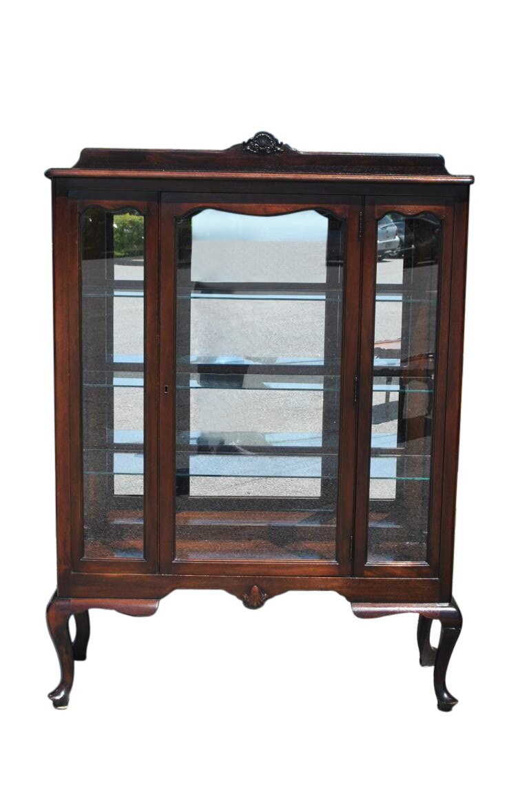 Antique Queen Anne Mahogany Curio Display China Ca 1920 Haute