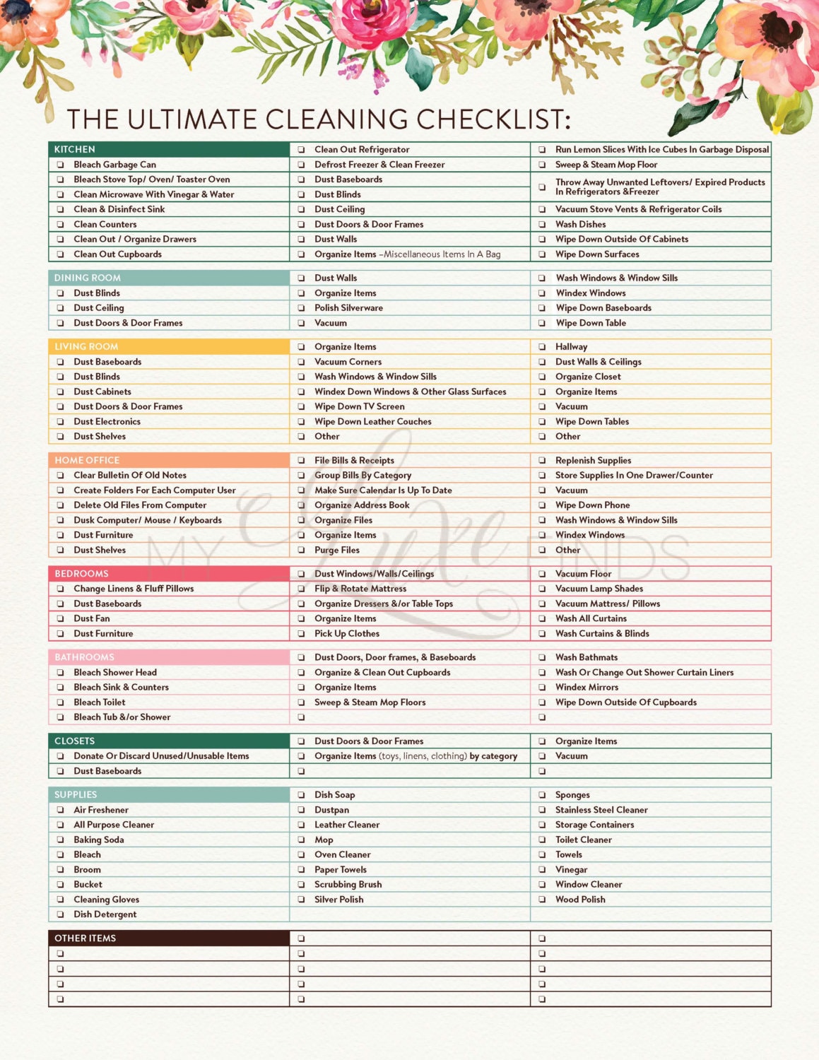 deep cleaning checklist by room