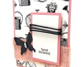 Bicycle Card - Ivory and Black - Pink Accents - Summer Theme - Spread Sunshine -  Pink Burlap - Blank Card - Paper Butterfly - Rustic Style