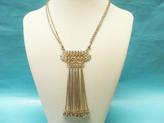 Gold Tone Tassel Necklace Multi Tassels