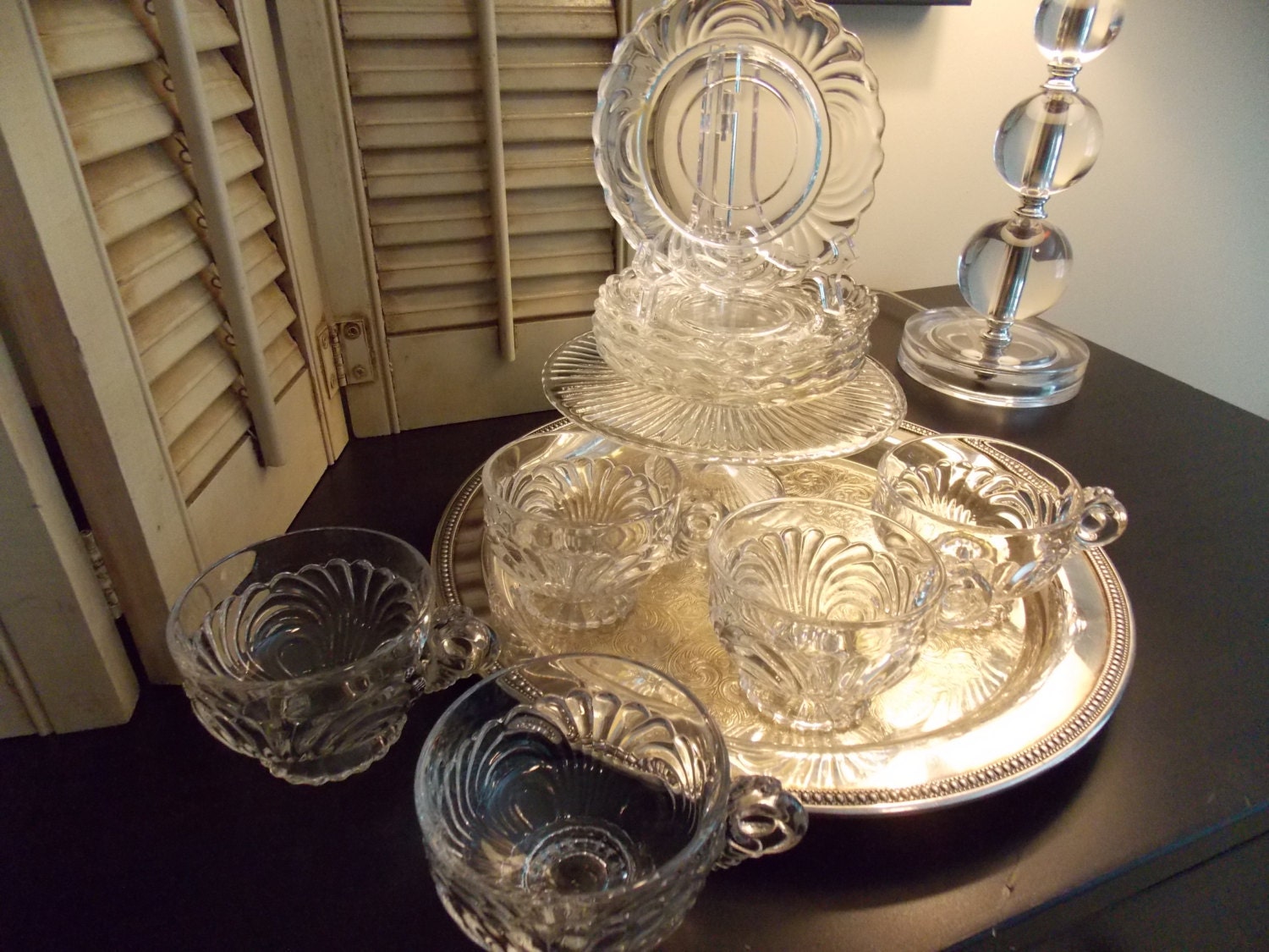 Vintage TEA CUPS and SAUCERS, Set of Five Glass Tea Cups & Saucers