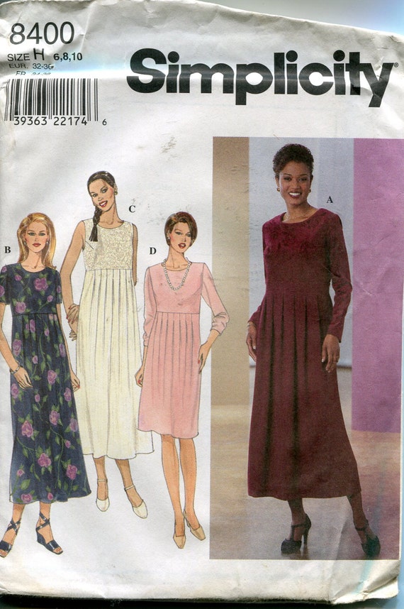 1990s Dress Pattern Simplicity 8400 Sleeveless Full Skirt