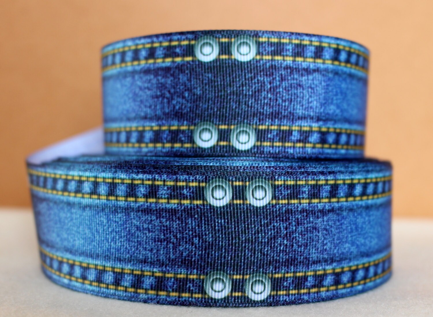 1.5 Printed Grosgrain Ribbon by the Yard Denim Ribbon