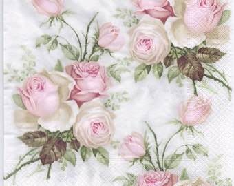 Decoupage Napkins | Pastel Rose Bouquet | Design Dinner Napkins | Wedding Napkins | Paper Napkins for Decoupage