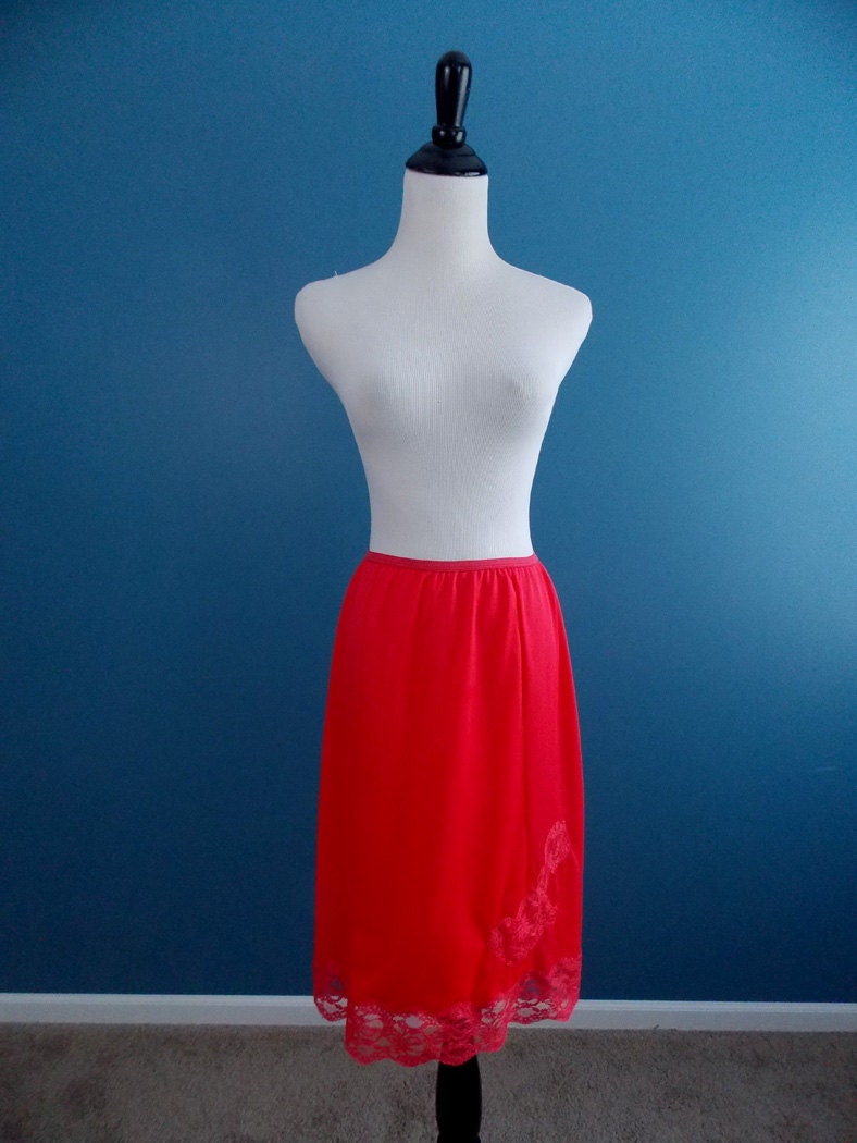 Bright Red Half Slip with Lace Detail size by ofcorsetsvintage