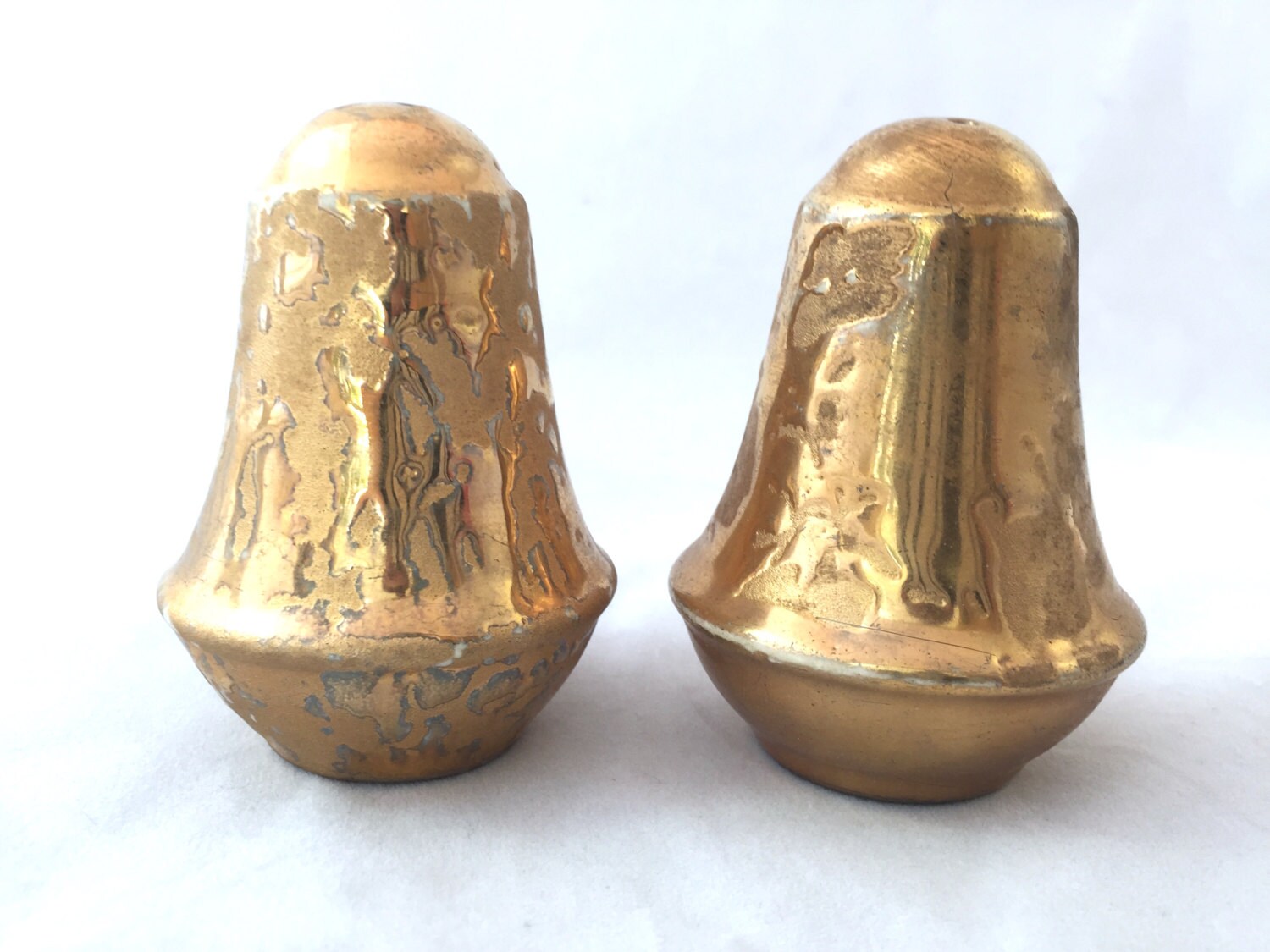 Weeping Gold Salt and Pepper Shakers Gold Drip Shakers Shiny