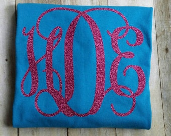 Woman's monogram shirt, woman's glitter monogram shirt, woman's t shirt, woman's birthday, glitter monogram shirt, short sleeve shirt tee
