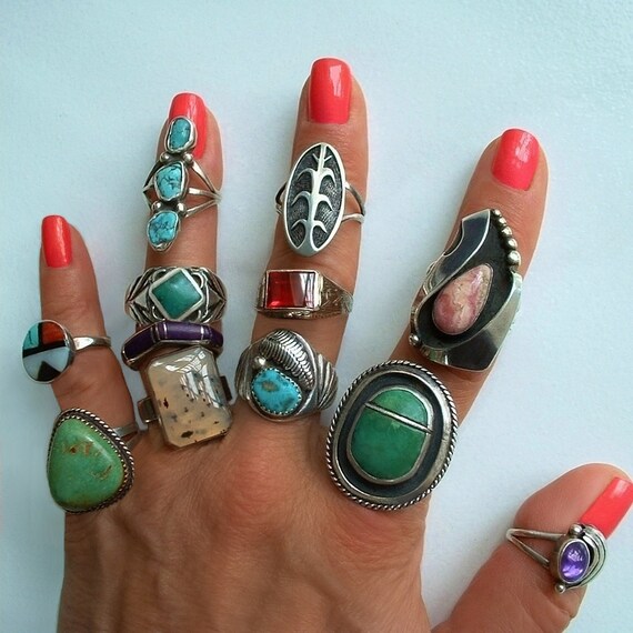 SIGNED Vintage Native American NAVAJO Ring Pink Agate ...