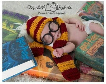 Harry Potter inspired photo prop set glasses included Gryffindor House Colors