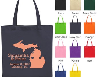 Personalized Tote Bags (C1004) State of Michigan - Wedding Favors - Custom Tote Bags - Wedding Bags - Personalized Bags