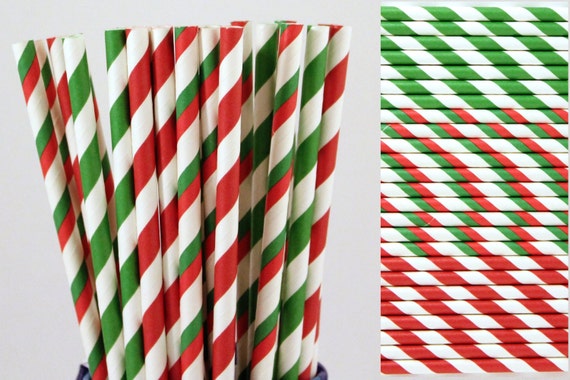 Christmas Red and Green Paper Straw Mix-Holiday Striped Paper Straws-Hot Chocolate bar- CHRISTMAS PARTY STRAW-Green Red Party Paper Straw Il_570xn