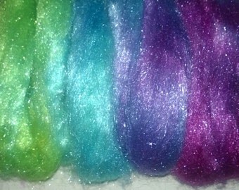 Firestar 1oz - Sleeping Beauty - sparkling fiber for spinning felting blending - purple blue green