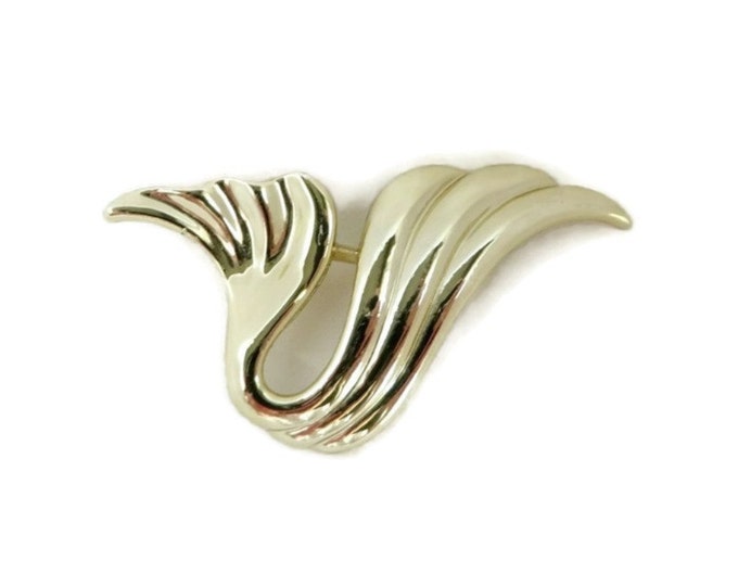 Wave Brooch, Vintage Pin, Signed AJC Abstract Pin, Shiny Goldtone Brooch, Mother's Day Gift for Her