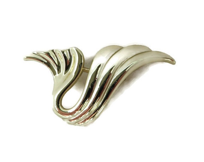 AJC Abstract Gold Wave Vintage Brooch