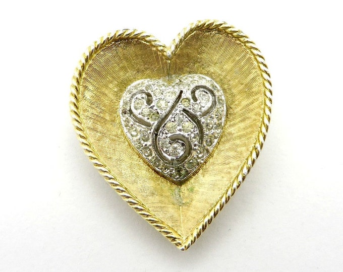 PANETTA Heart Brooch, Vintage Gold Tone Pave Rhinestone Heart Pin, Designer Jewelry, Valentine's Day Gift