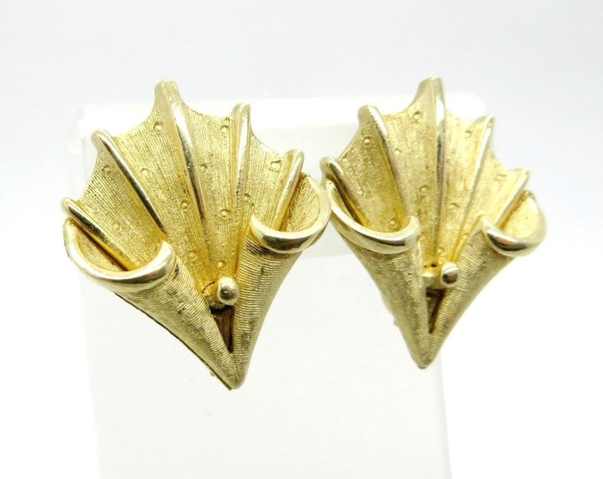 Vintage Earrings, Leaf Clip-on Earrings, Matte Gold Signed Coro Jewelry, Gift for Her, Gift Box