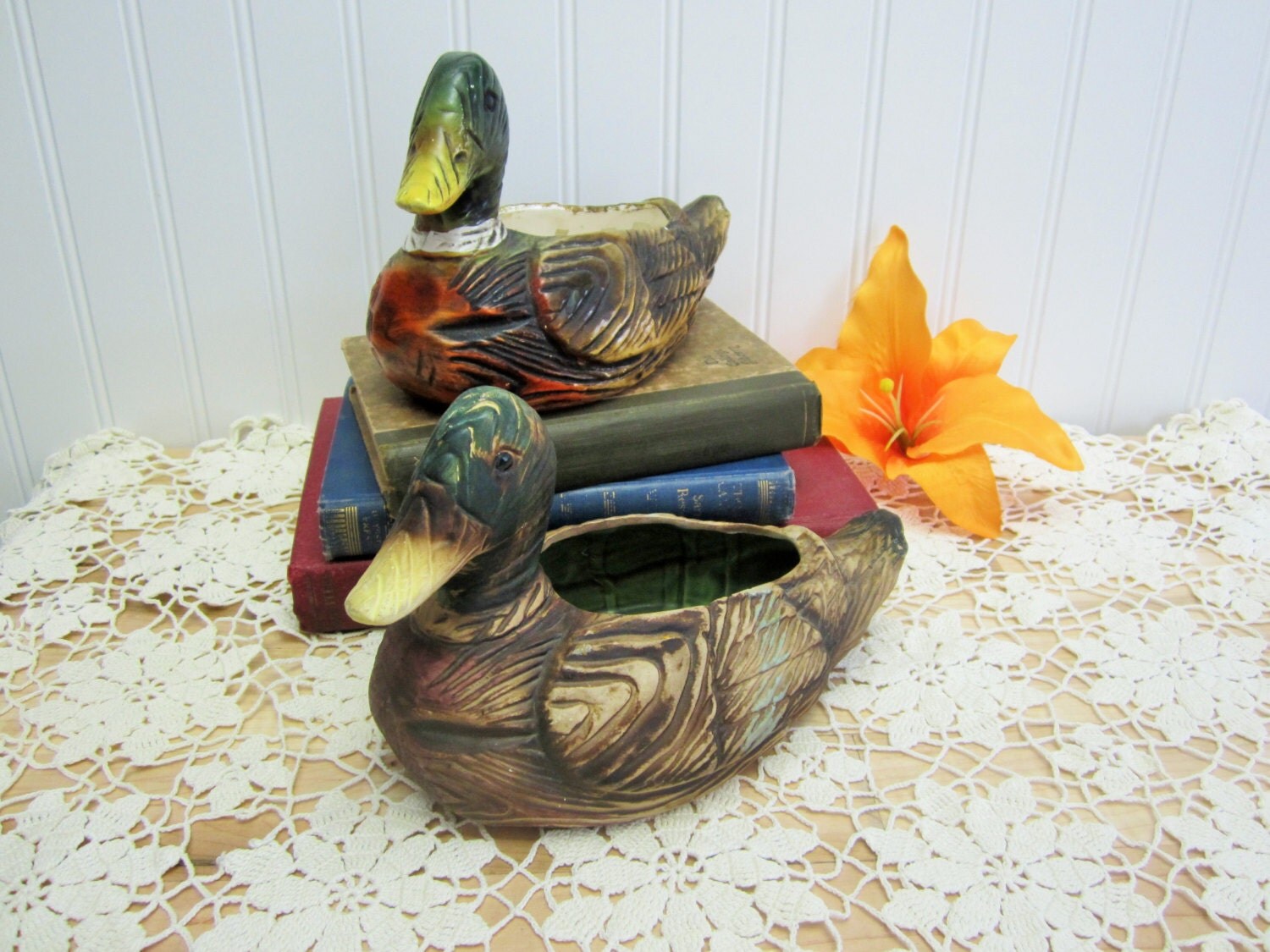 vintage ceramic mallard ducks