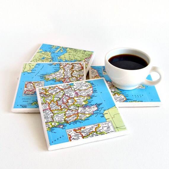 Personalized Coasters Custom Map Coasters by salvagedstudiomke
