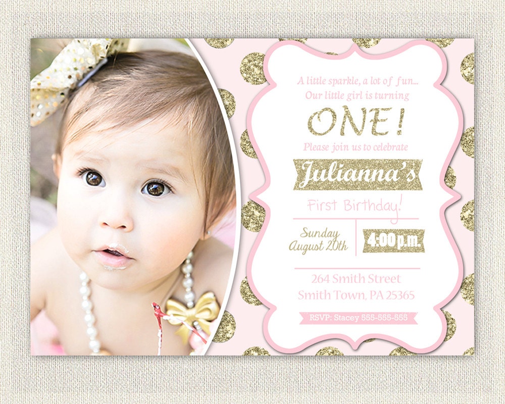 1st Birthday Invitation Gold and Pink by PixiePerfectParties